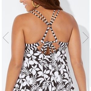 NEW Black Posie Neck Loop Strap Tankini Top sz 18